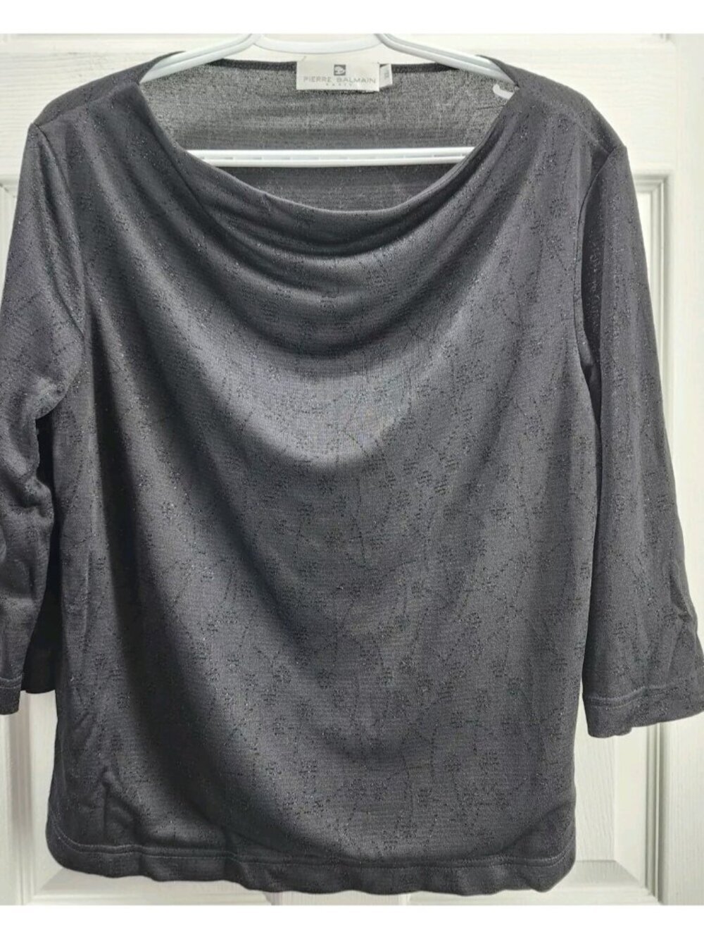 Pierre Balmain Womens Black 3/4 Sleeve Top Metallic Thread XL (Fits Like Large)